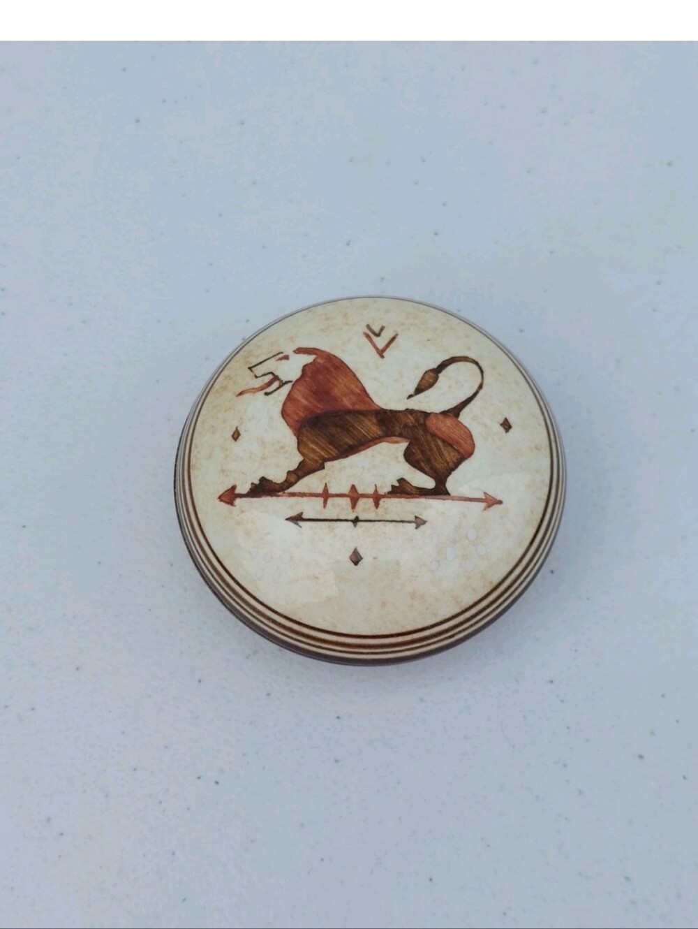 Vintage Keramikos Greece Round Dish With Lid 2.5" Trinket Rare